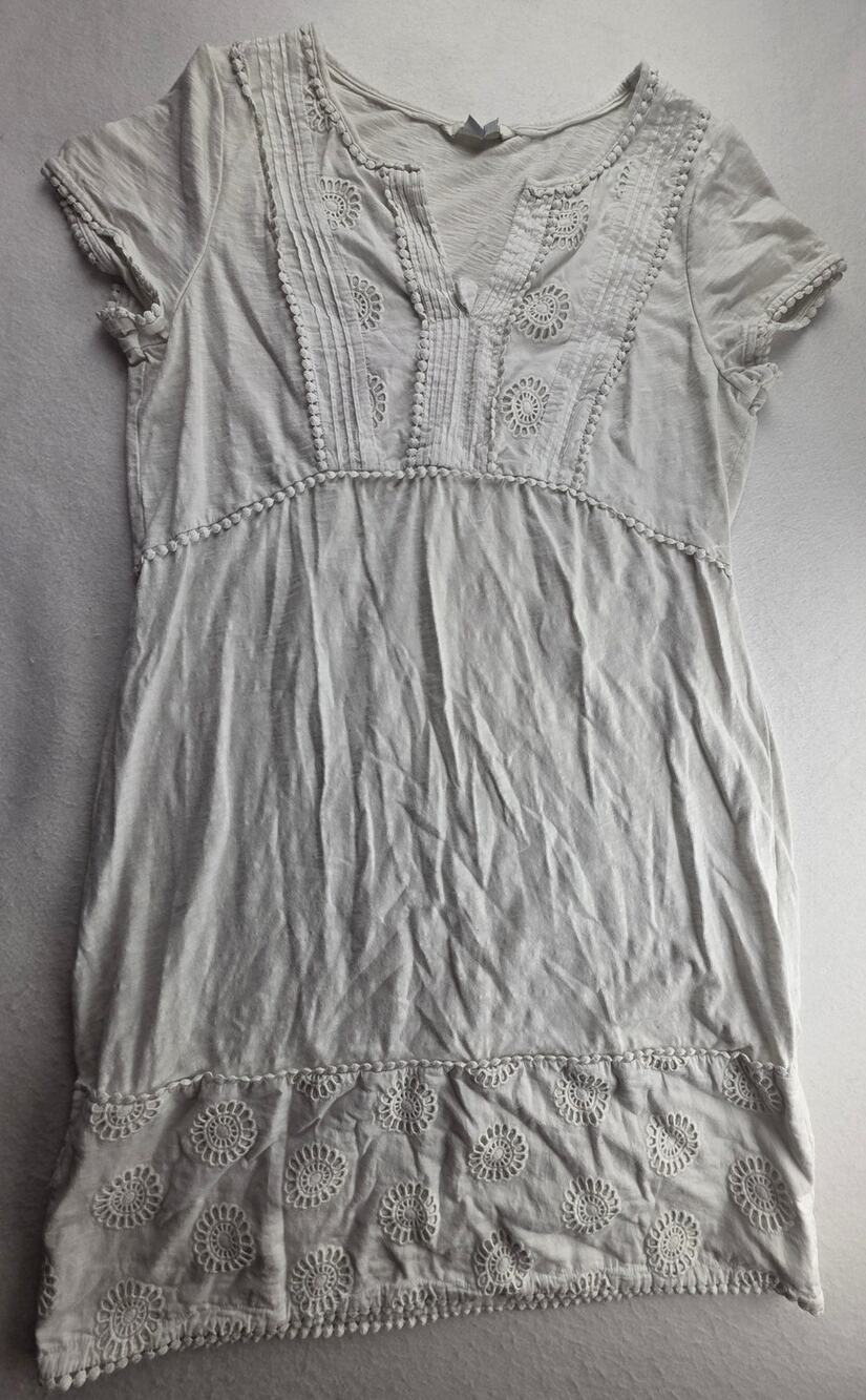 Boden White Short Sleeve Lace White Cotton Dress Size 10 Long